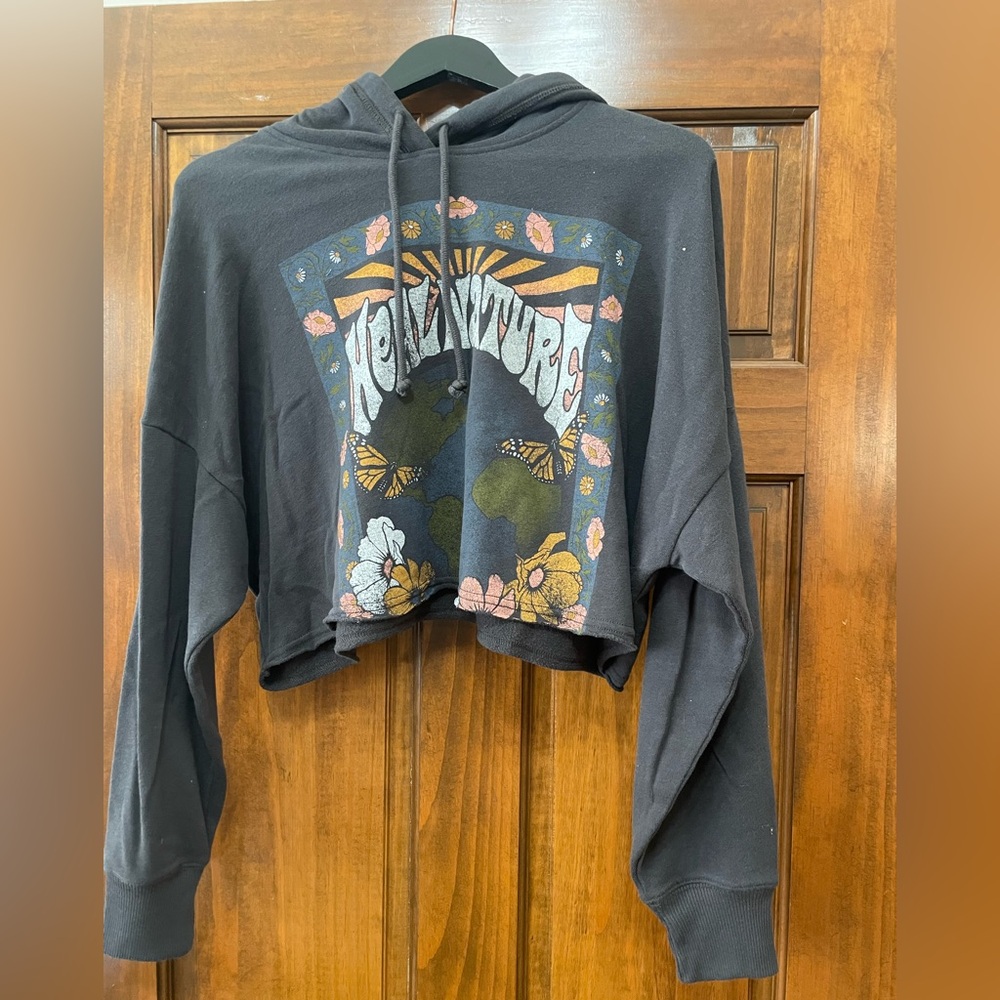 Hollister Black Cropped Graphic Hoodie